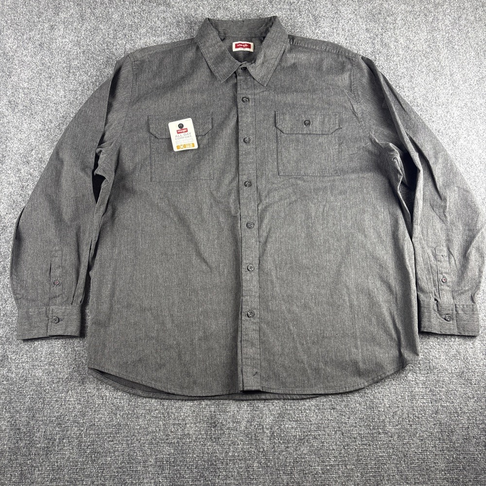 Wrangler Men's Shirt 2XL NWT Gray Long Sleeve Button Down All Day Comfort